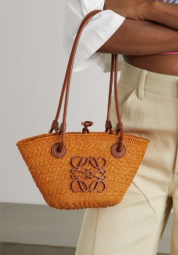 Mini Leather Trimmed Woven Raffia Tote from Loewe + Paula's Ibiza