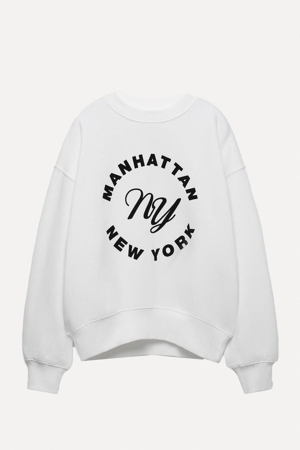 Flocked Slogan Sweatshirt
