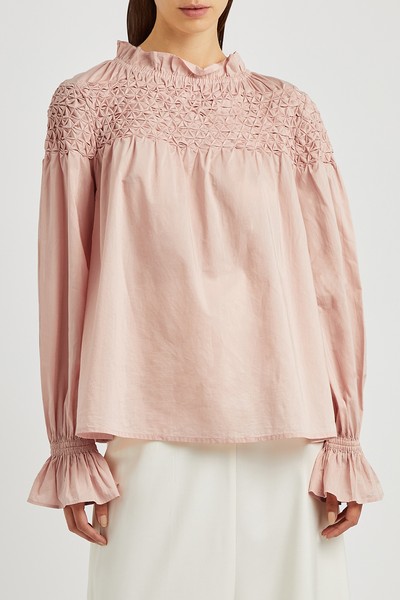 Majorelle Pink Smocked Cotton Blouse from Merlette