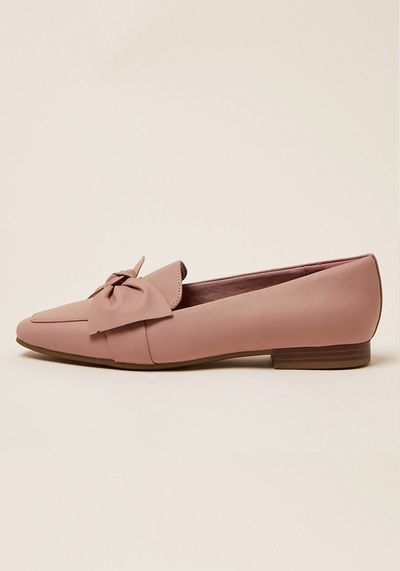 Leather Bow Flat Square Toe Loafers from M&S