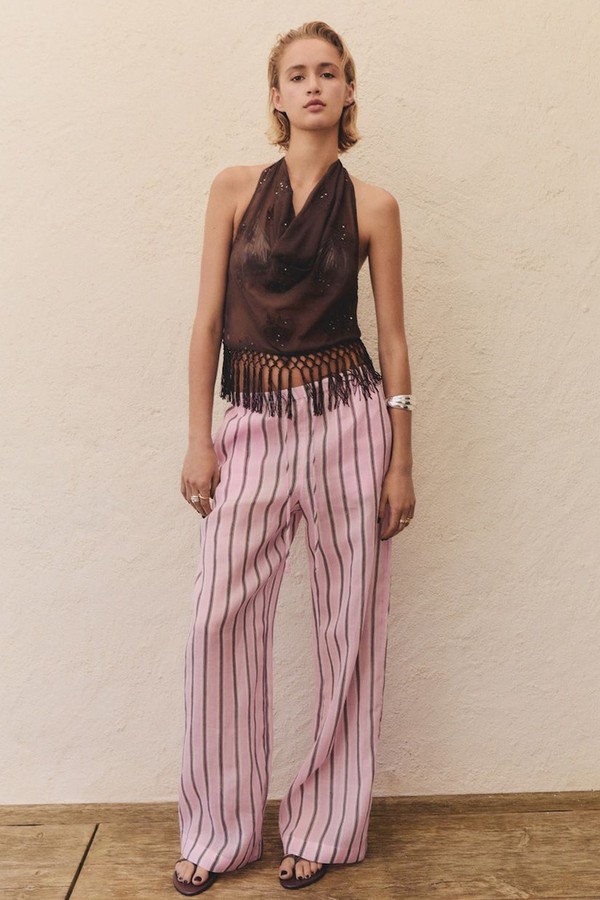 Striped Ramie Trousers from Mango