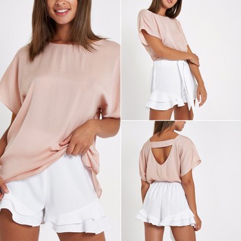 Light Pink Short Sleeve Bar Back Top