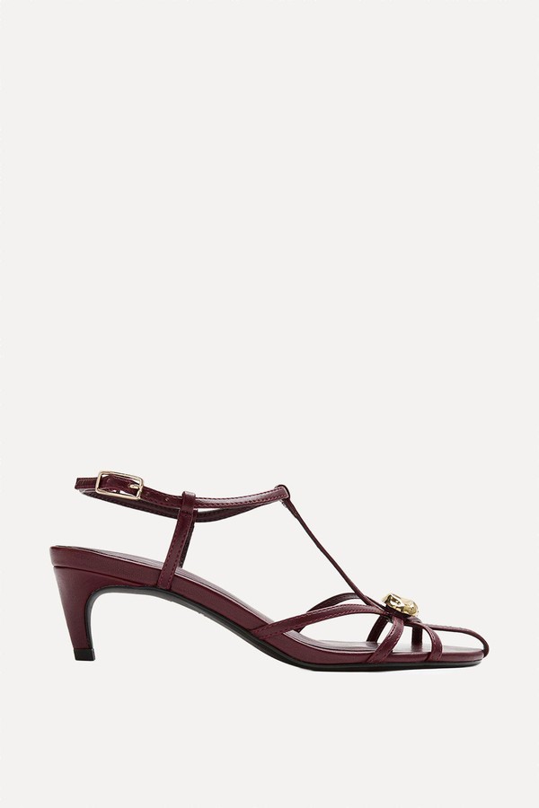 Gold Trim Strappy Kitten Heel Sandals