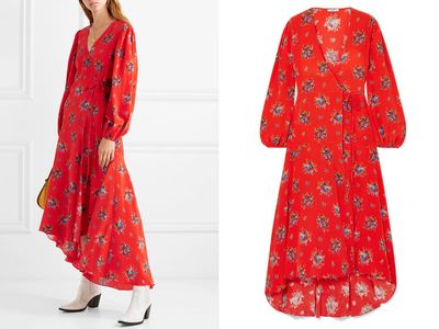 Kochhar Floral-Print Washed-Silk Wrap Dress from Ganni