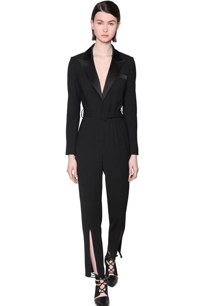 Belted Crepe & Satin Jumpsuit from Self-Portrait