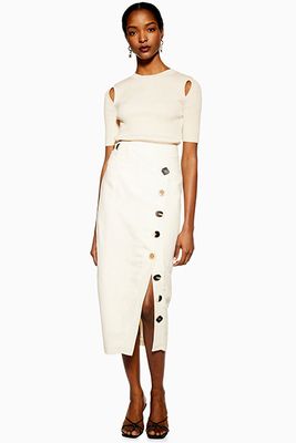 Cream Mixed Button Pencil Skirt from Topshop