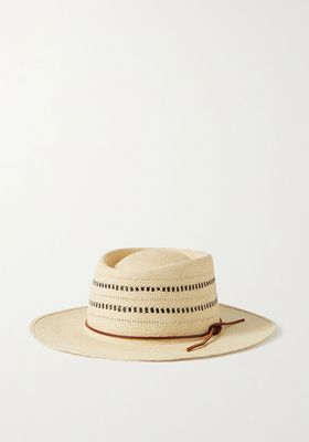 Cora Leather-Trimmed Straw Panama Hat from Rag & Bone