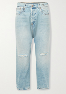 Cropped Distressed Straight-Leg Jeans from R13