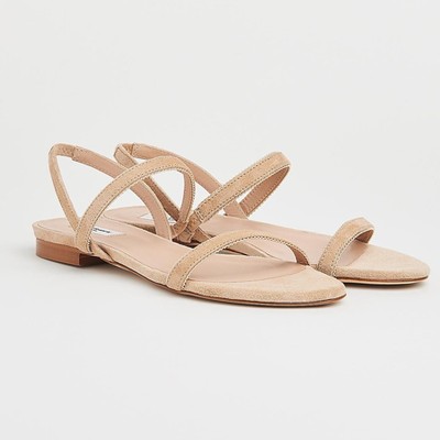 Rosalie Beige Suede Picot Trim Sandals