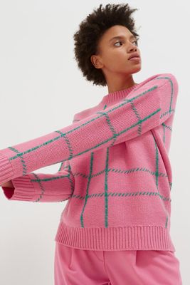 Pink Contrast Check Merino Wool Sweater from Chinti & Parker