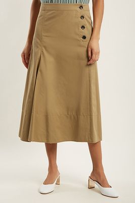 Side Button Cotton Chino Midi Skirt from Joseph