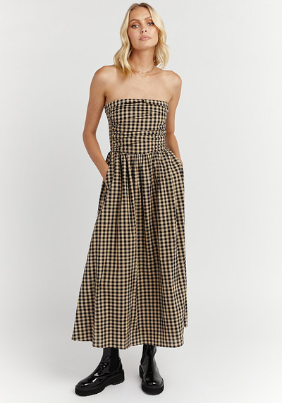 Elm Gingham Strapless Dress, $146 | Dissh