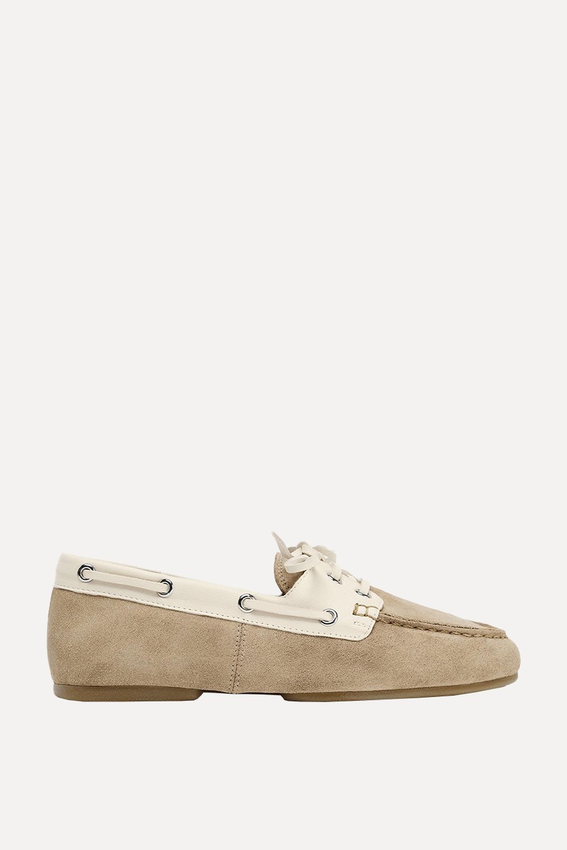 Contrast Suede Lace-Up Loafers
