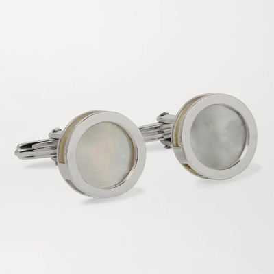 Rhodium-Plated Mother-Of-Pearl & Onyx Cufflinks from Lanvin