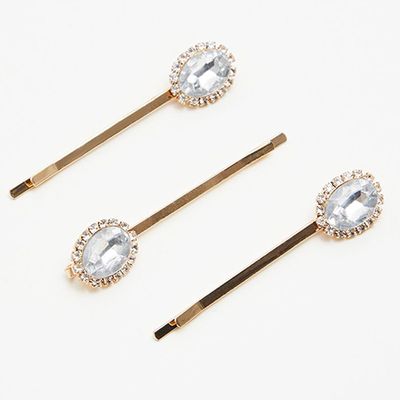 3 Pack Gold Diamante Hair Slides from Pretty Little Thing