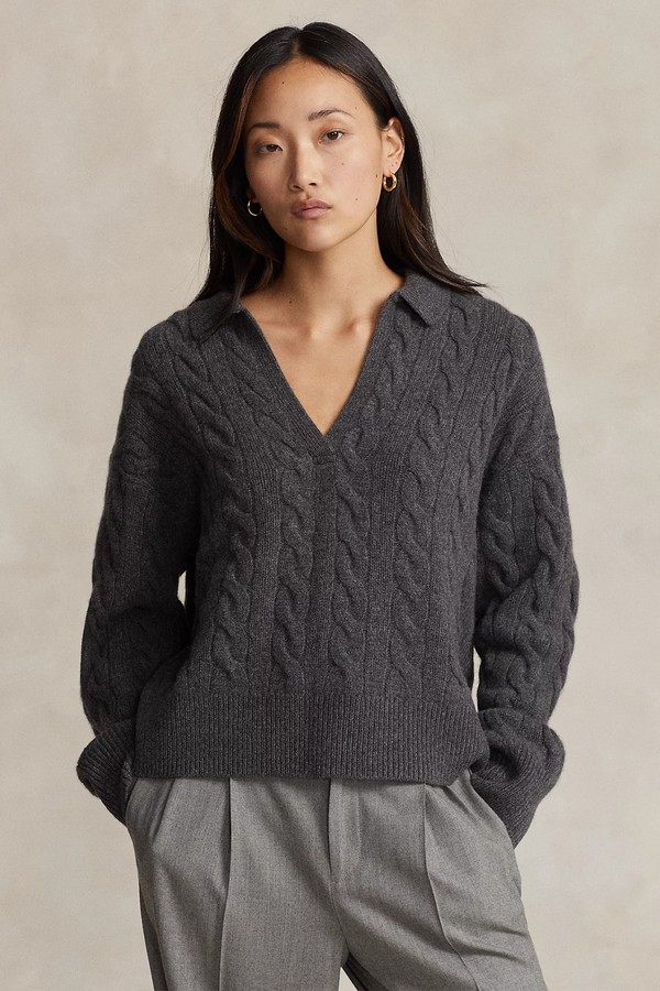 Cable-Knit Wool-Cashmere Polo Jumper