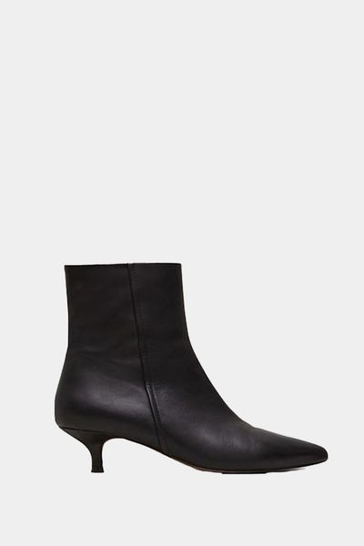 Leather Kitten Heel Boots