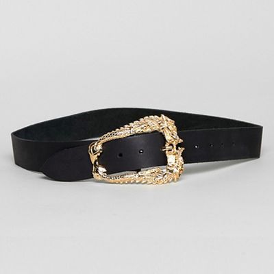 Retro Luxe London Gold Dragon Buckle Leather Belt from ASOS