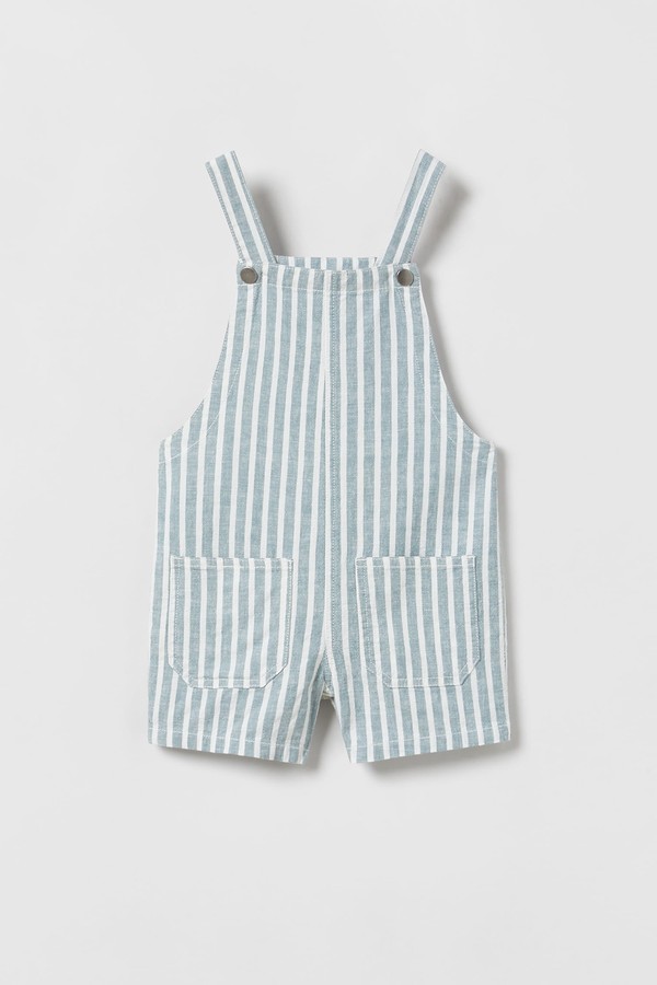 Linen Blend Striped Dungarees