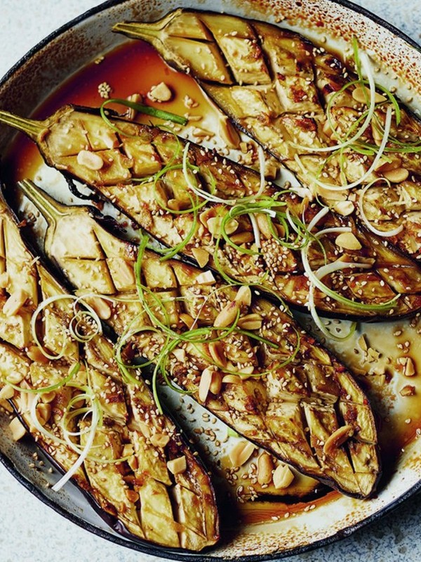 Sticky Maple Aubergine With Crushed Peanuts