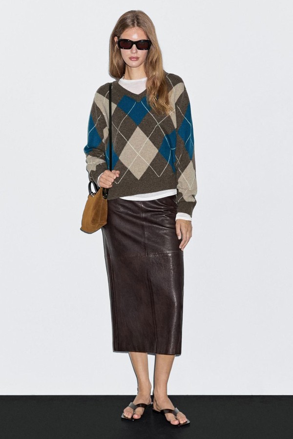 Wool Blend Argyle Knit Sweater  from Massimo Dutti 