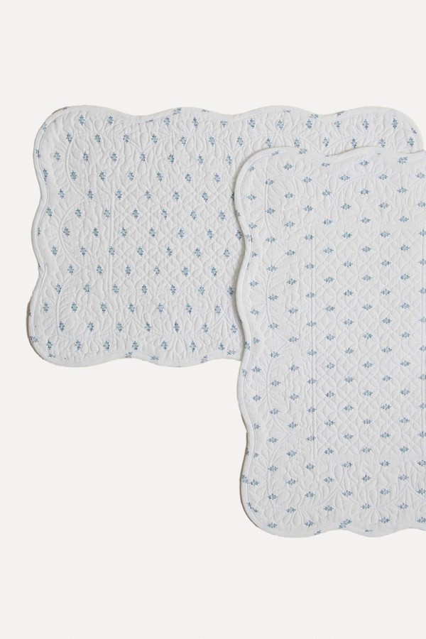 Set Of 2 Pure Cotton Quilted Coastal Placemats