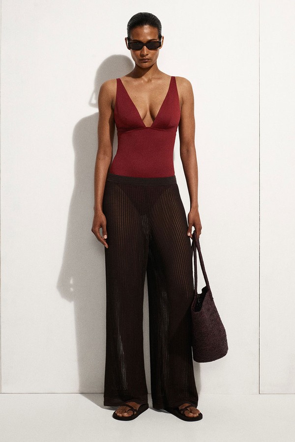 Bonded-Scuba V-Neck Swimsuit from cos