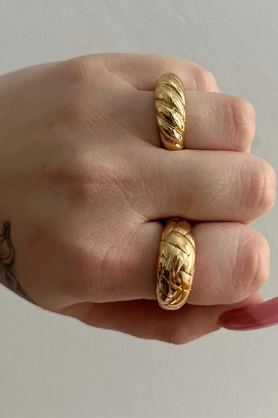 2 Gold Plated Chunky Dome Patterned Rings from Lolxmay