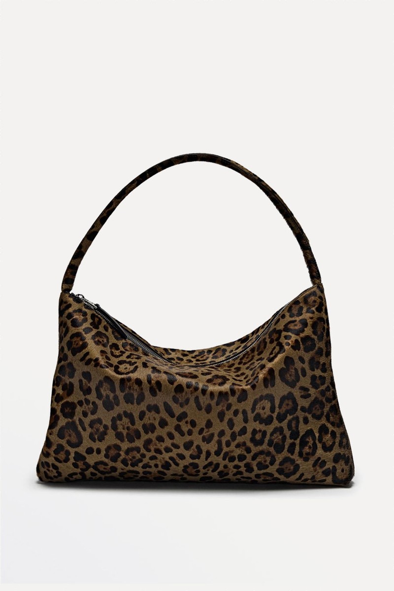Animal Print Leather Shoulder Bag from Massimo Dutti