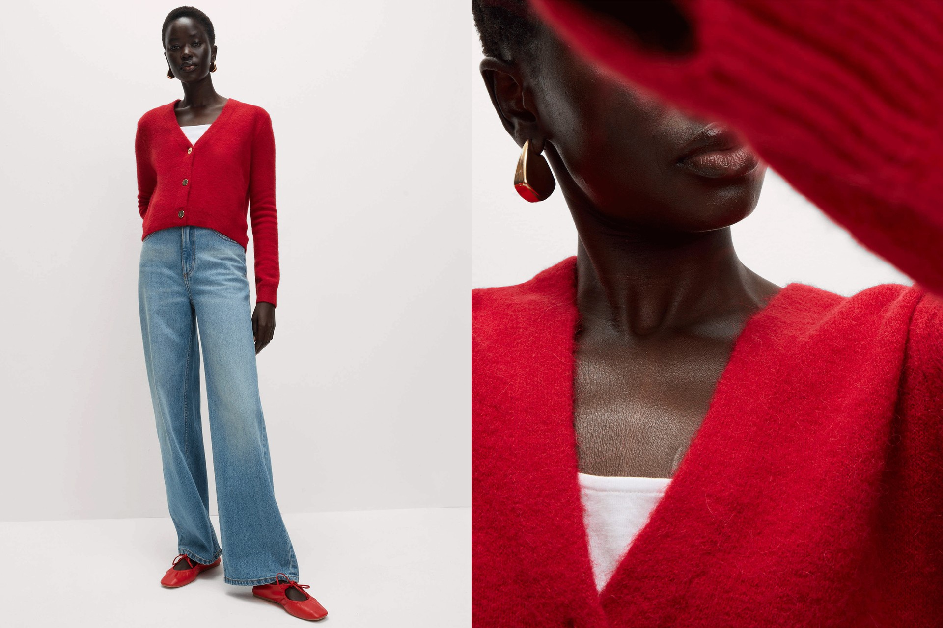 V-Neck Cropped Cardigan With Alpaca