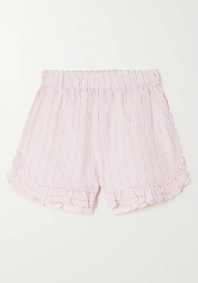 Ruffled Striped Organic Cotton-Seersucker Pyjama Shorts from Ganni