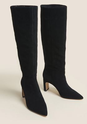 Suede Pointed Knee High Boots