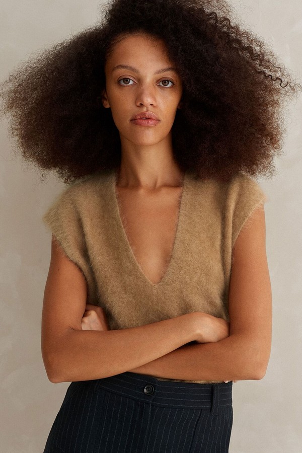 Brushed Cashmere V Neck Cropped Vest from ME+EM