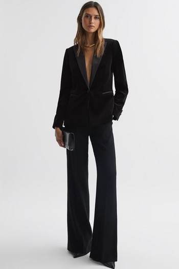 Opal Fitted Velvet Single Breasted Suit Blazer 