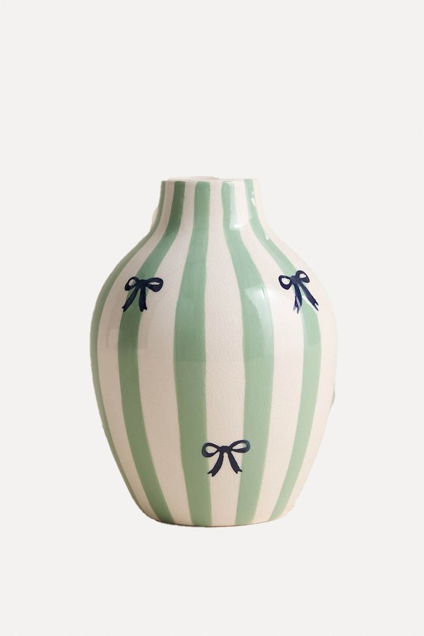 Striped Bow Crackle Glaze Ceramic Vase