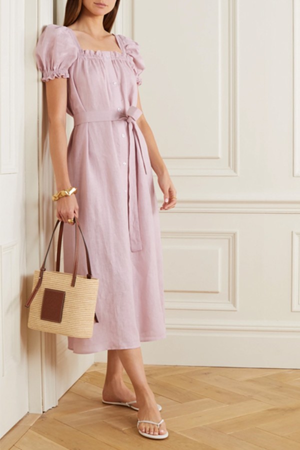 Brigitte Belted Linen Midi Dress from Sleeper