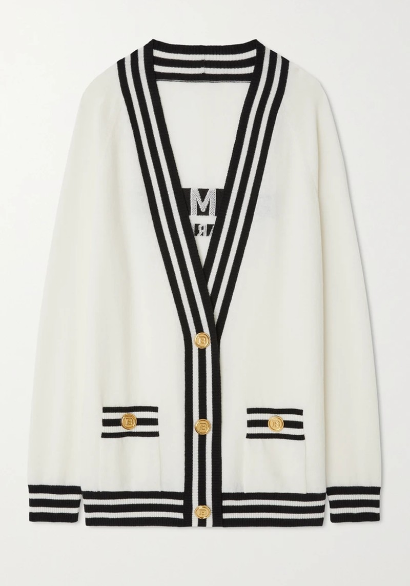 Striped Jacquard-Knit Wool-Blend Cardigan from Balmain