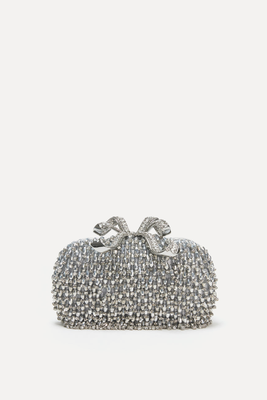 Silver Embellished Bow Clutch from Self Portrait