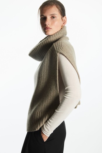 Chunky Ribbed Knit Cashmere Hybrid Vest, £150