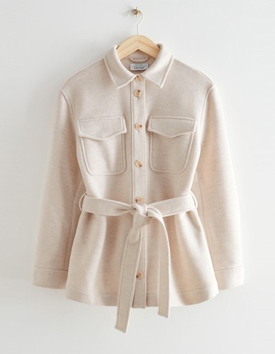 Oversized Belted Patch Pocket Overshirt