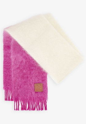 Leather-Trimmed Fringed Ombré Mohair-Blend Scarf from Loewe