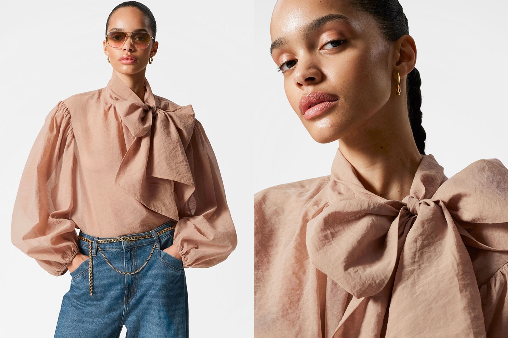 Puff-Sleeve Bow-Detail Blouse