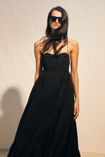 Cotton Topstitch Strappy Maxi Dress