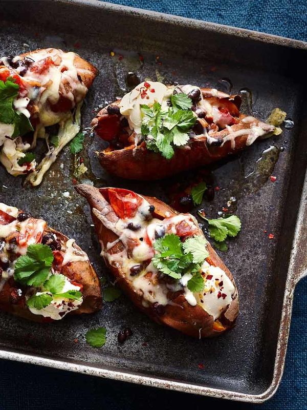 Sweet Potato Jackets With Gruyere And Black Beans