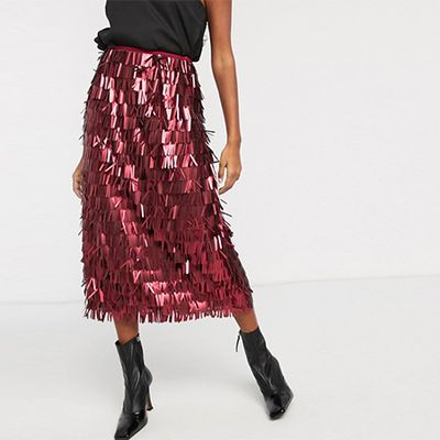 High Waist Midi Skirt All Over Sequin from Lost Ink 