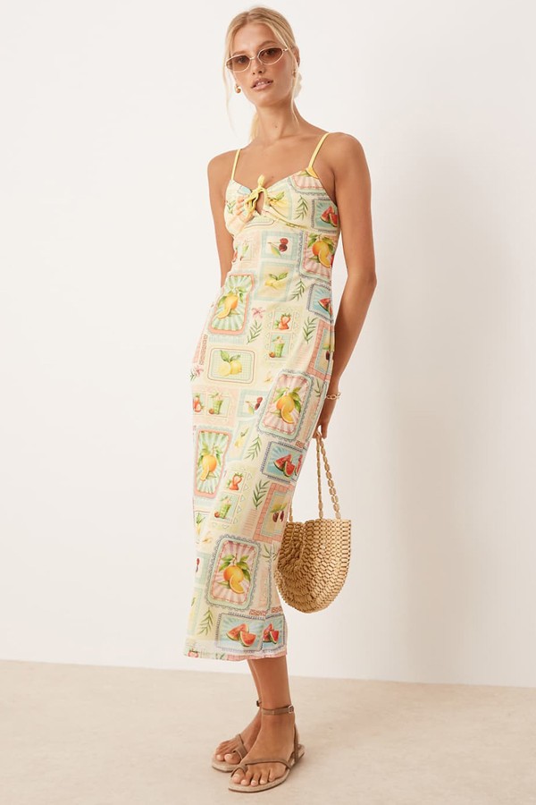 Mesh Cami Drawstring Front Midi Dress  from Asos Design