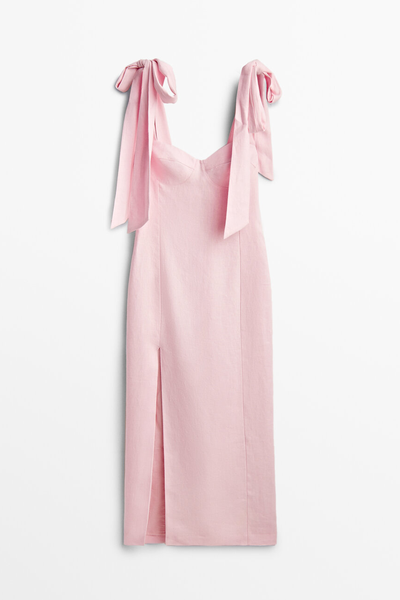 Pink Linen Dress With Slit