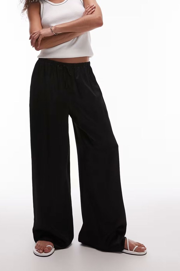 Satin Tie Waist Wide Leg Trousers from Topshop