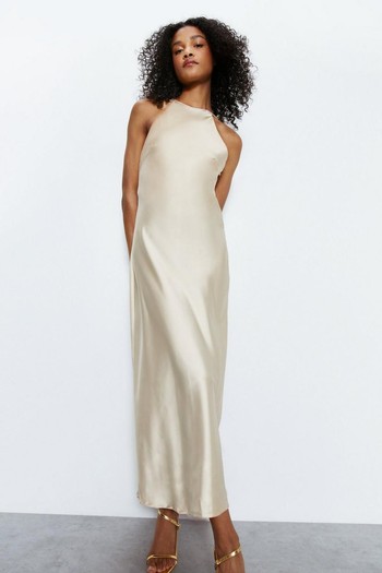 Satin Strappy Back Slip Dress from Warehouse