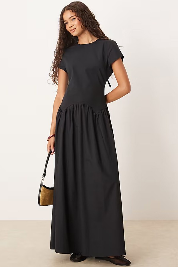 Dropped Waist T-Shirt With Tie Detail Maxi Dress from ASOS DESIGN